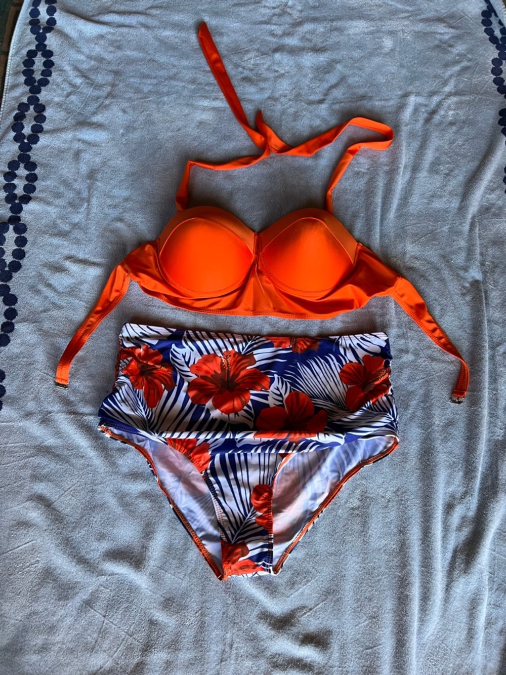 Orange Floral High-Waist Bikini Set